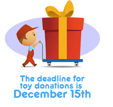 The deadline for donating toys is December 15th, 2010 for Toys for Tots at Pediatric Dental Healthcare